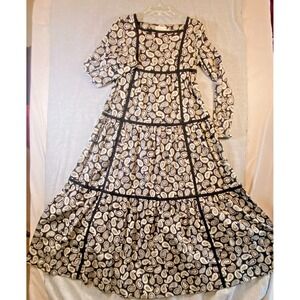 Vintage Bill Atkinson Glen Of Michigan Black White Paisley Peasant Dress Size 10